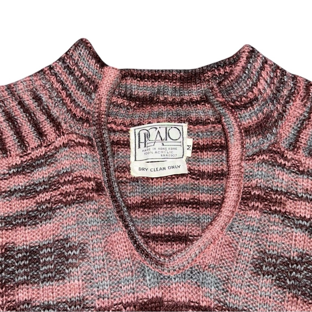 Vintage 70s PICATO Knit Sweater Tunic Women’s M Pink Gray Striped Long Sleeve - Picture 5 of 8